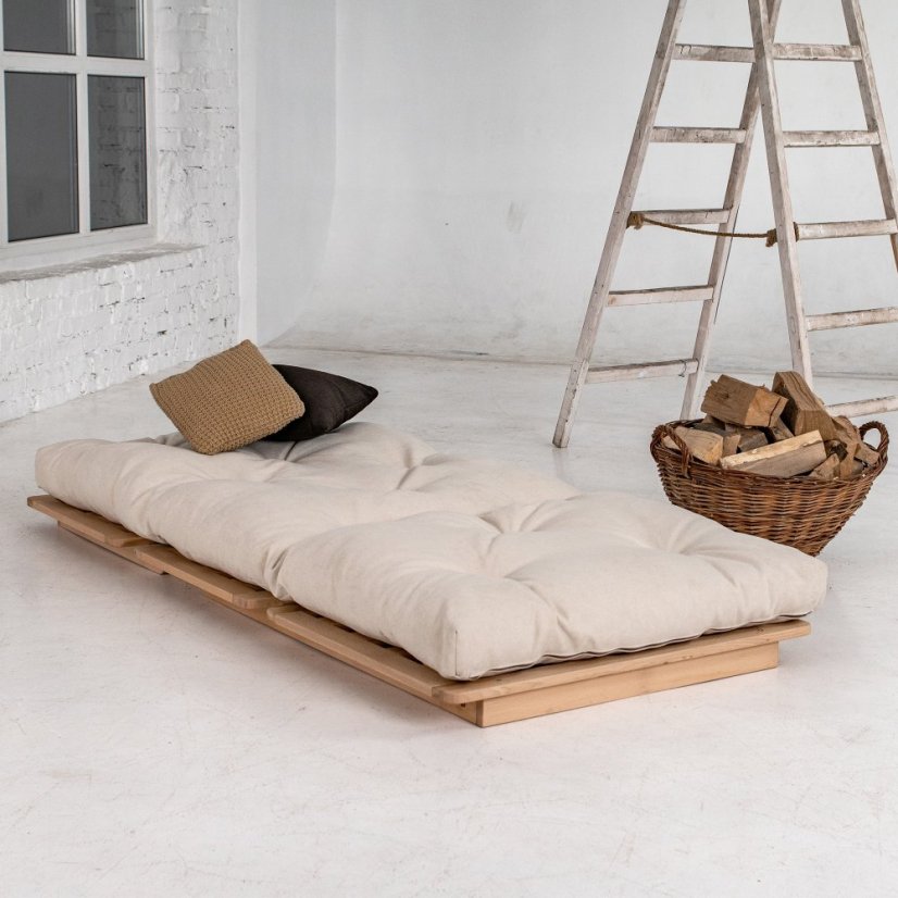 Layti 90x200 - Barva rámu: Buk - natural/čisté dřevo, Barva matrace: Grey, Typ futonu: Futon latex