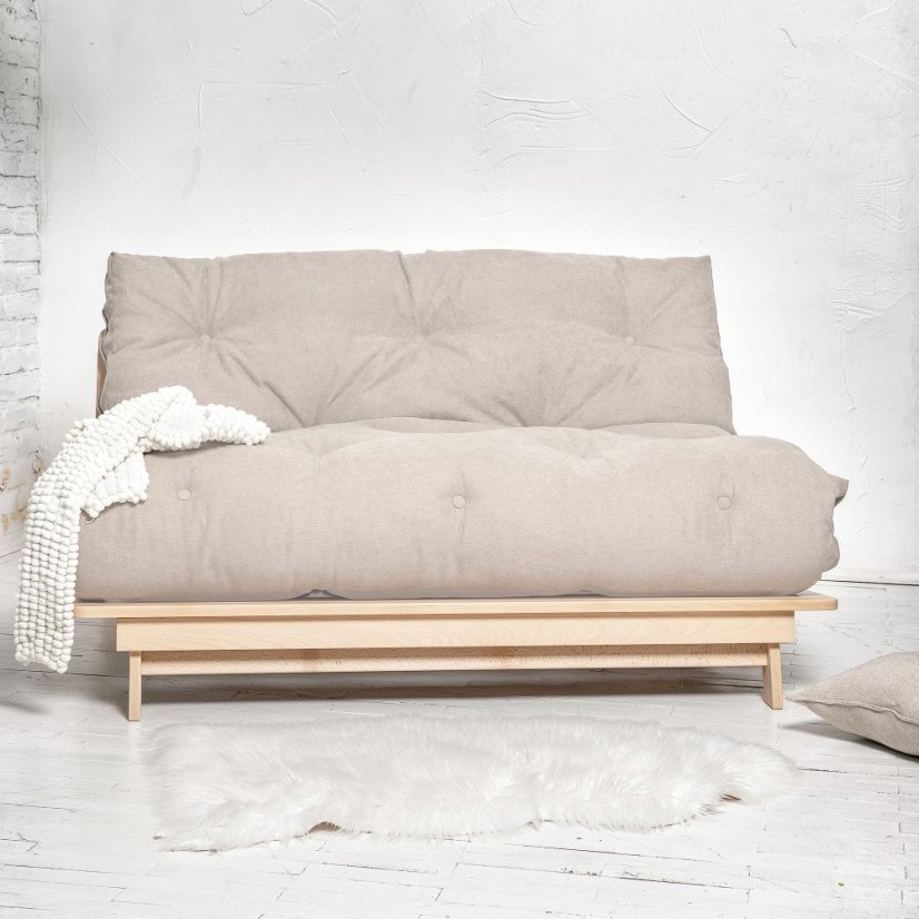 Layti 140x200 - Barva rámu: Buk - natural/čisté dřevo, Barva matrace: Grey, Typ futonu: Futon cotton
