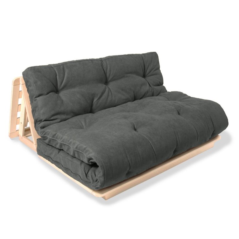 Layti 140x200 - Barva rámu: Buk - natural/čisté dřevo, Barva matrace: Grey, Typ futonu: Futon cotton
