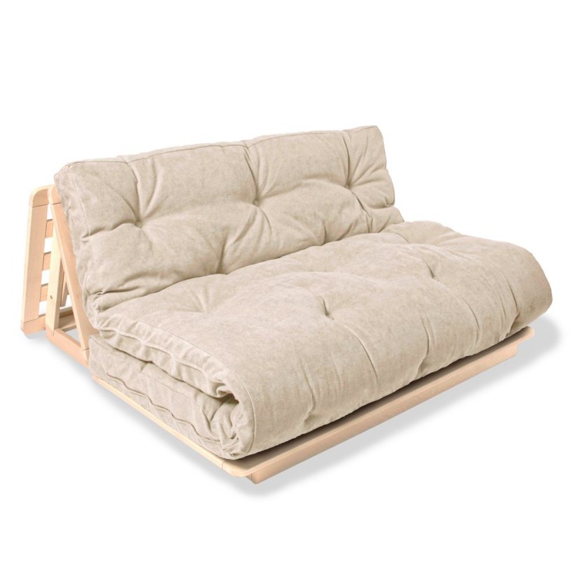 Layti 140x200 - Barva rámu: Buk - natural/čisté dřevo, Barva matrace: Grey, Typ futonu: Futon cotton
