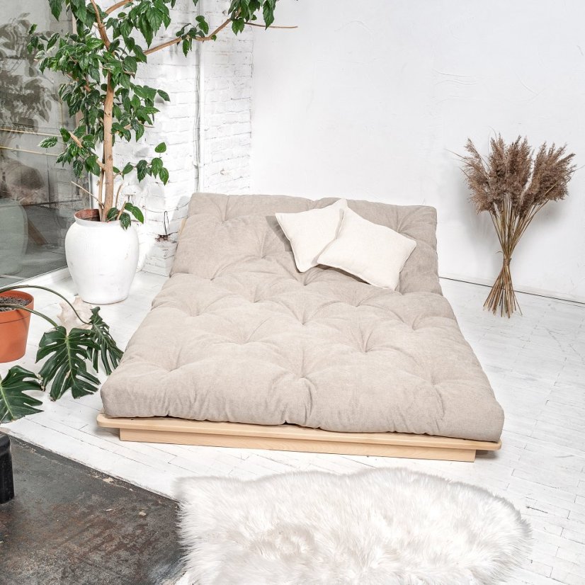 Layti 140x200 - Barva rámu: Buk - natural/čisté dřevo, Barva matrace: Grey, Typ futonu: Futon cotton