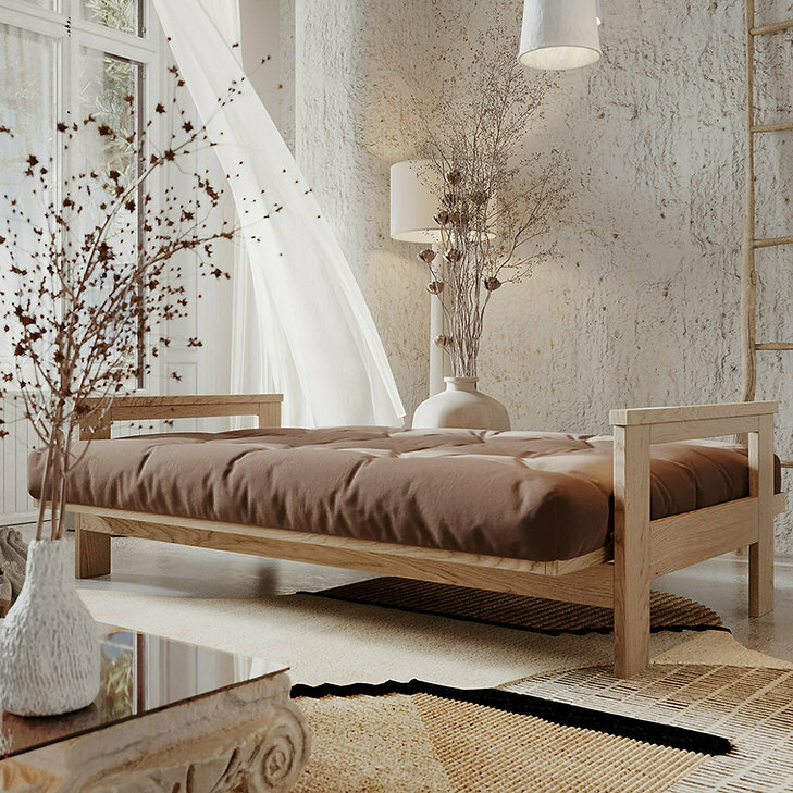 Mexico sofa bed - Barva rámu: Buk - White, Barva matrace: Red