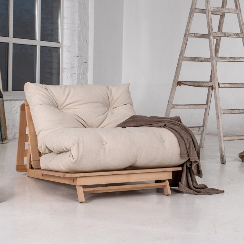 Layti 90x200 - Barva rámu: Buk - natural/čisté dřevo, Barva matrace: Grey, Typ futonu: Futon latex